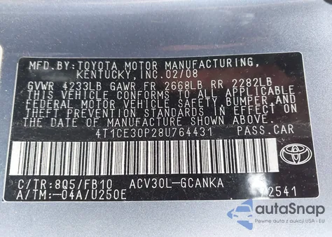 2008 Toyota Camry Solara Se from USA, damaged, VIN 4T1CE30P28U764431